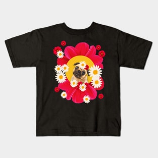 pug in pink flowers Kids T-Shirt